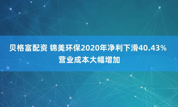 贝格富配资 锦美环保2020年净利下滑40.43% 营业成本大幅增加